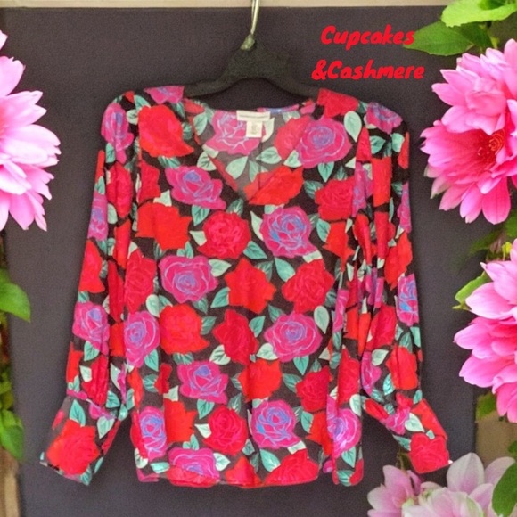 CUPCAKES AND CASHMERE NWT WOMENS FLORAL LONG SLEEVE BLOUSE TOP SMALL - Picture 1 of 7